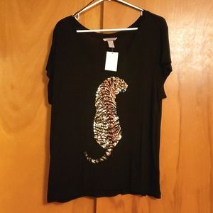 H&M Black Shirt with Sequin Tiger NWT